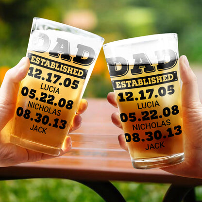 Dad Established Dates Personalized Beer Glass