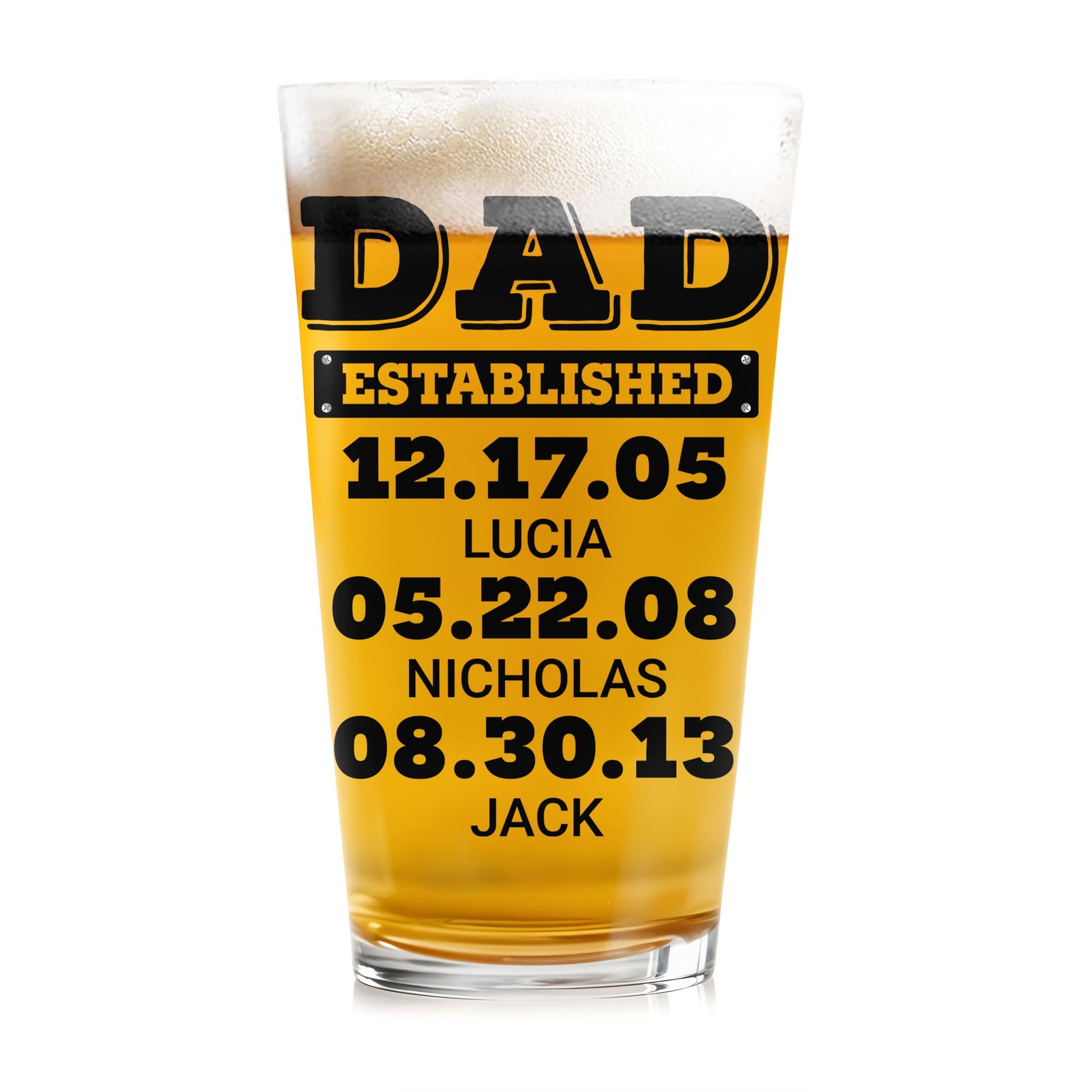 Dad Established Dates Personalized Beer Glass