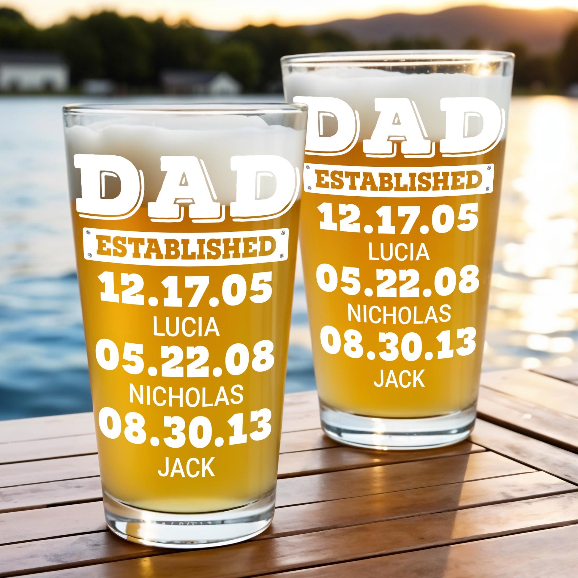 Dad Established Dates Personalized Beer Glass
