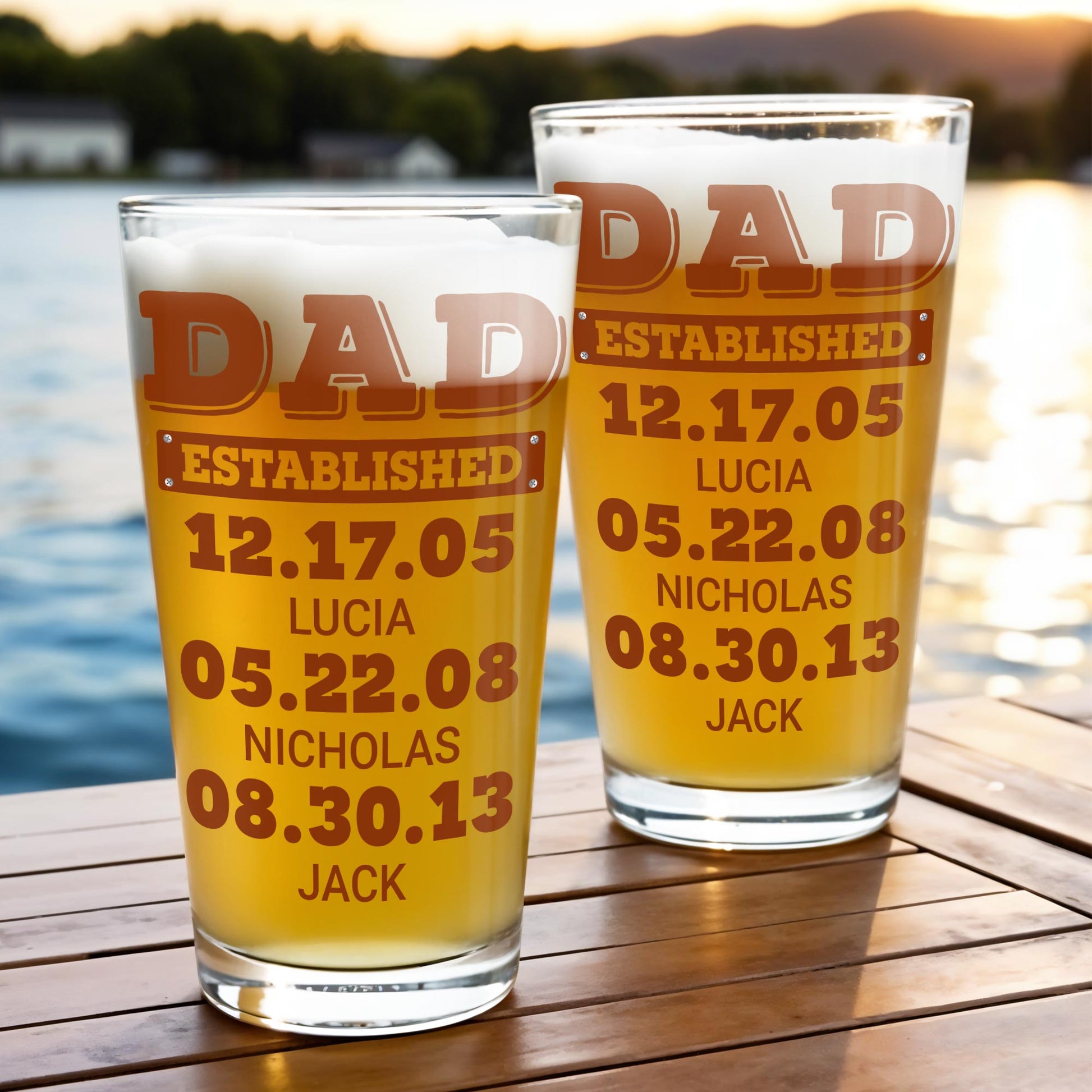 Dad Established Dates Personalized Beer Glass