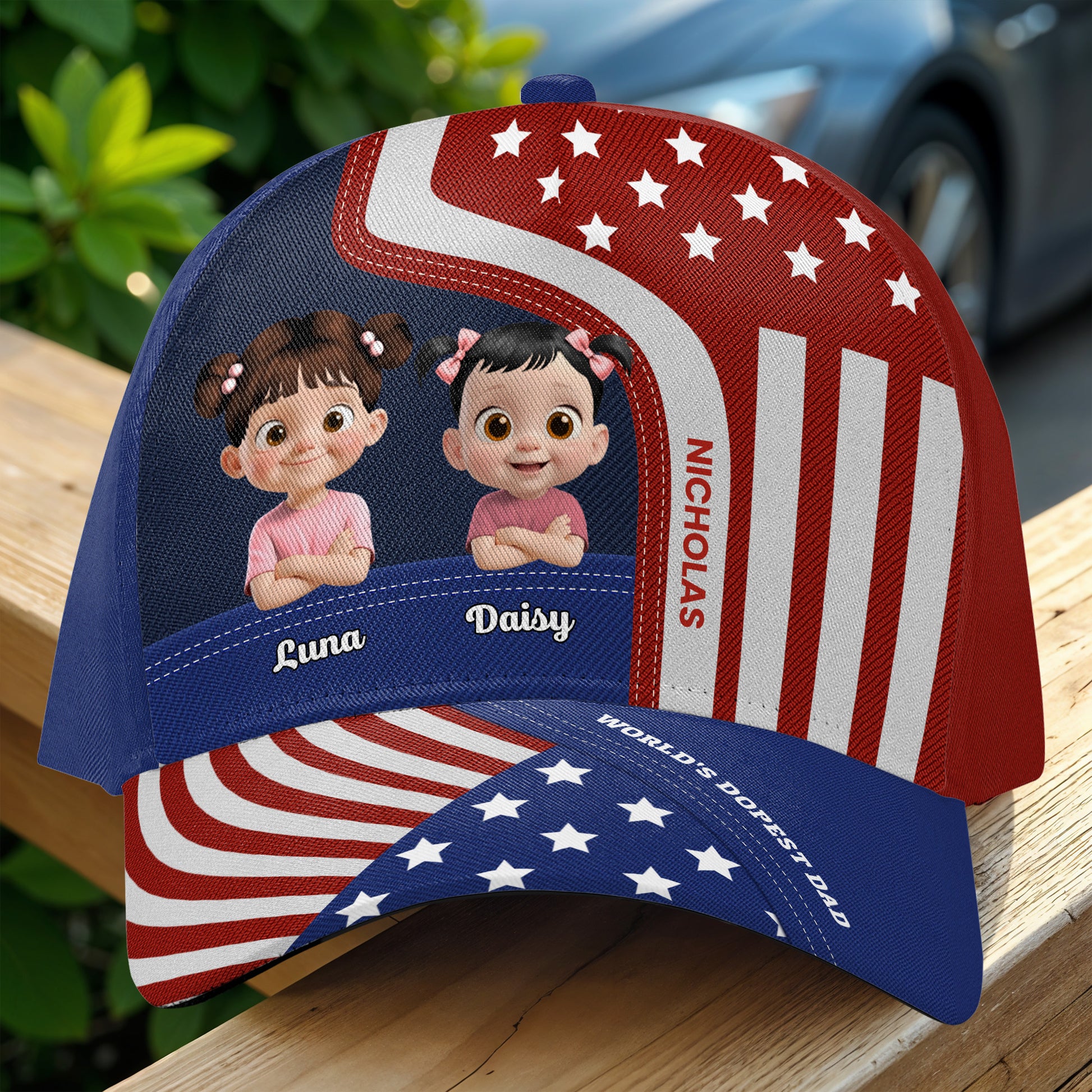 World's Dopest Dad, American Flag and Cartoon Children