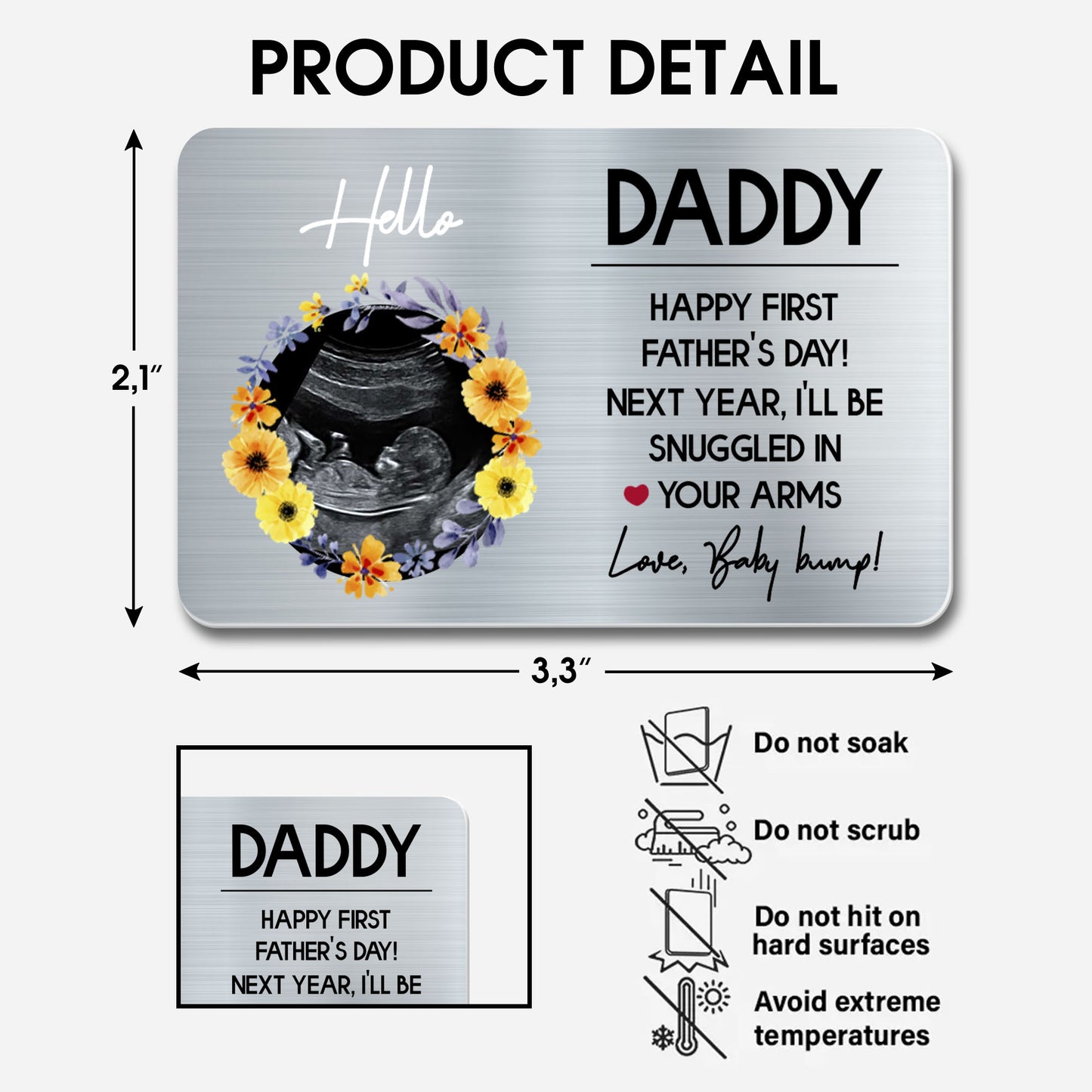Hello Daddy, Happy First Father's Day, Ultrasound Image And Flowers