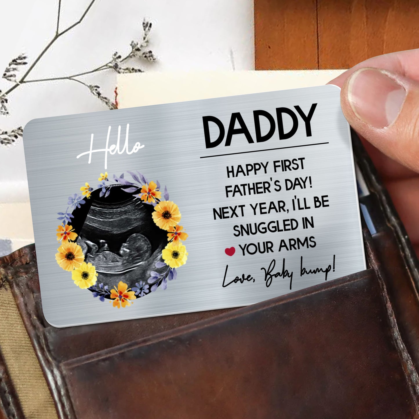 Hello Daddy, Happy First Father's Day, Ultrasound Image And Flowers