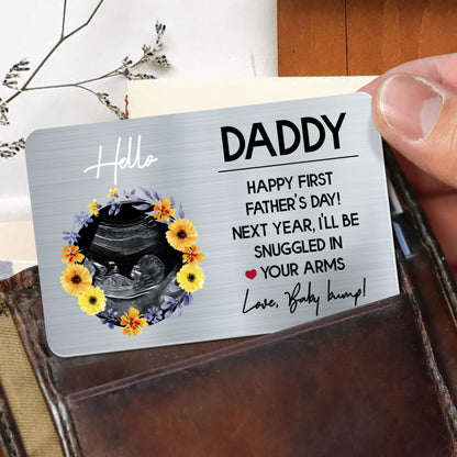 Hello Daddy, Happy First Father's Day, Ultrasound Image And Flowers