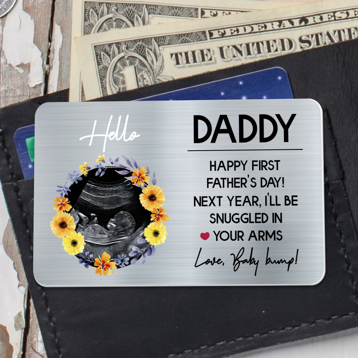 Hello Daddy, Happy First Father's Day, Ultrasound Image And Flowers