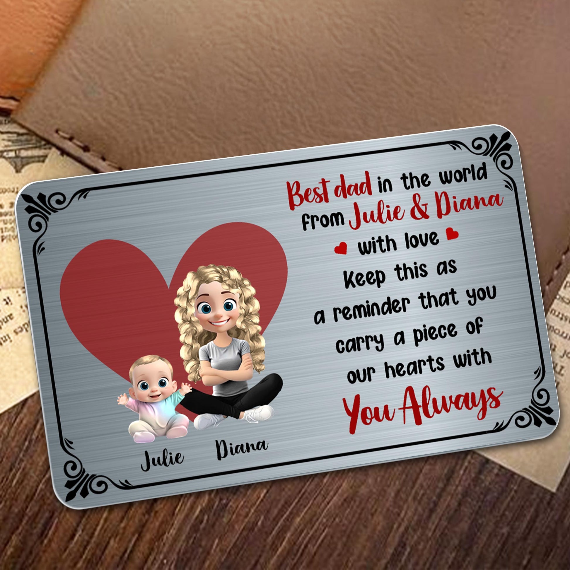 Best Dad In The World From Julie & Diana With Love, Heart and Cartoon Characters