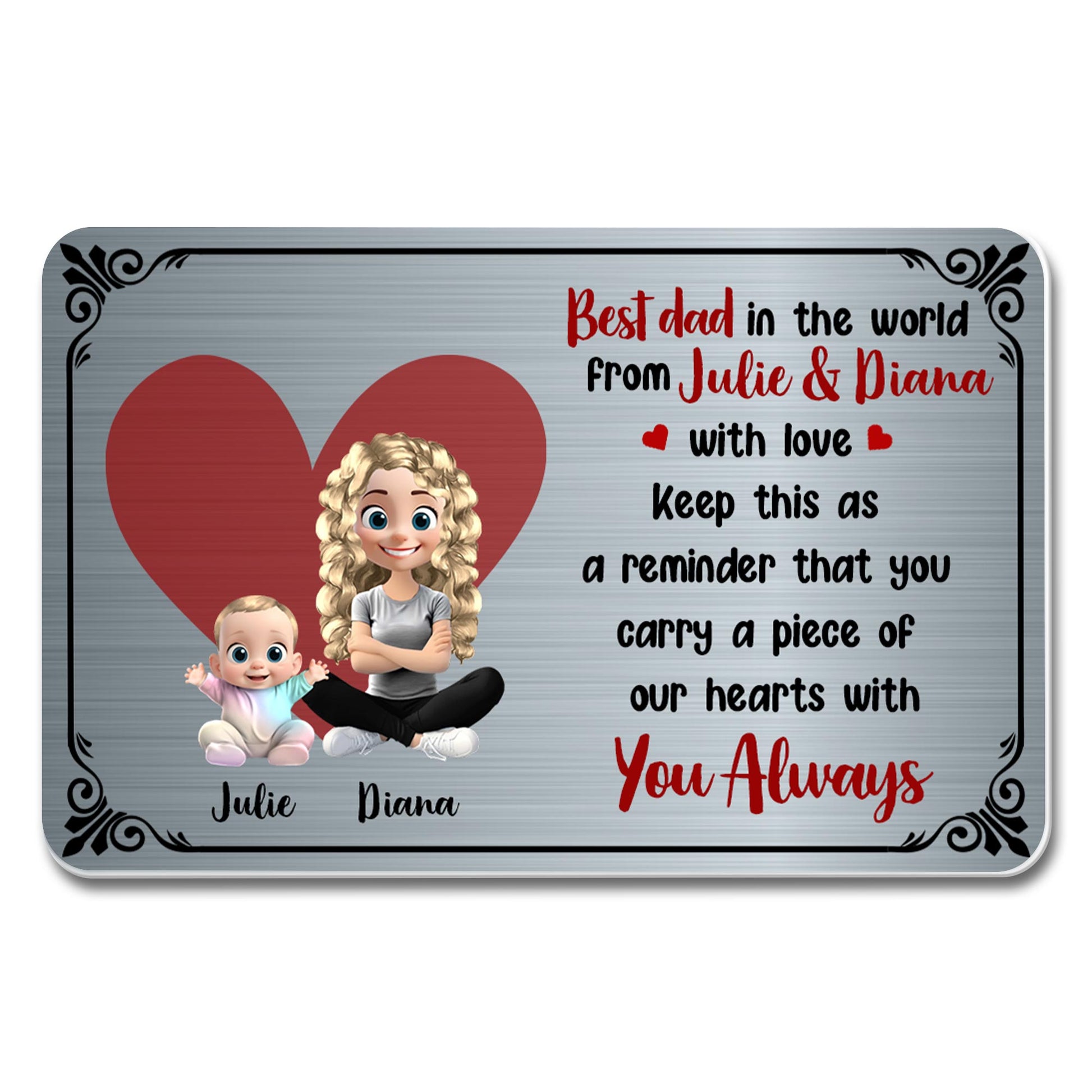 Best Dad In The World From Julie & Diana With Love, Heart and Cartoon Characters