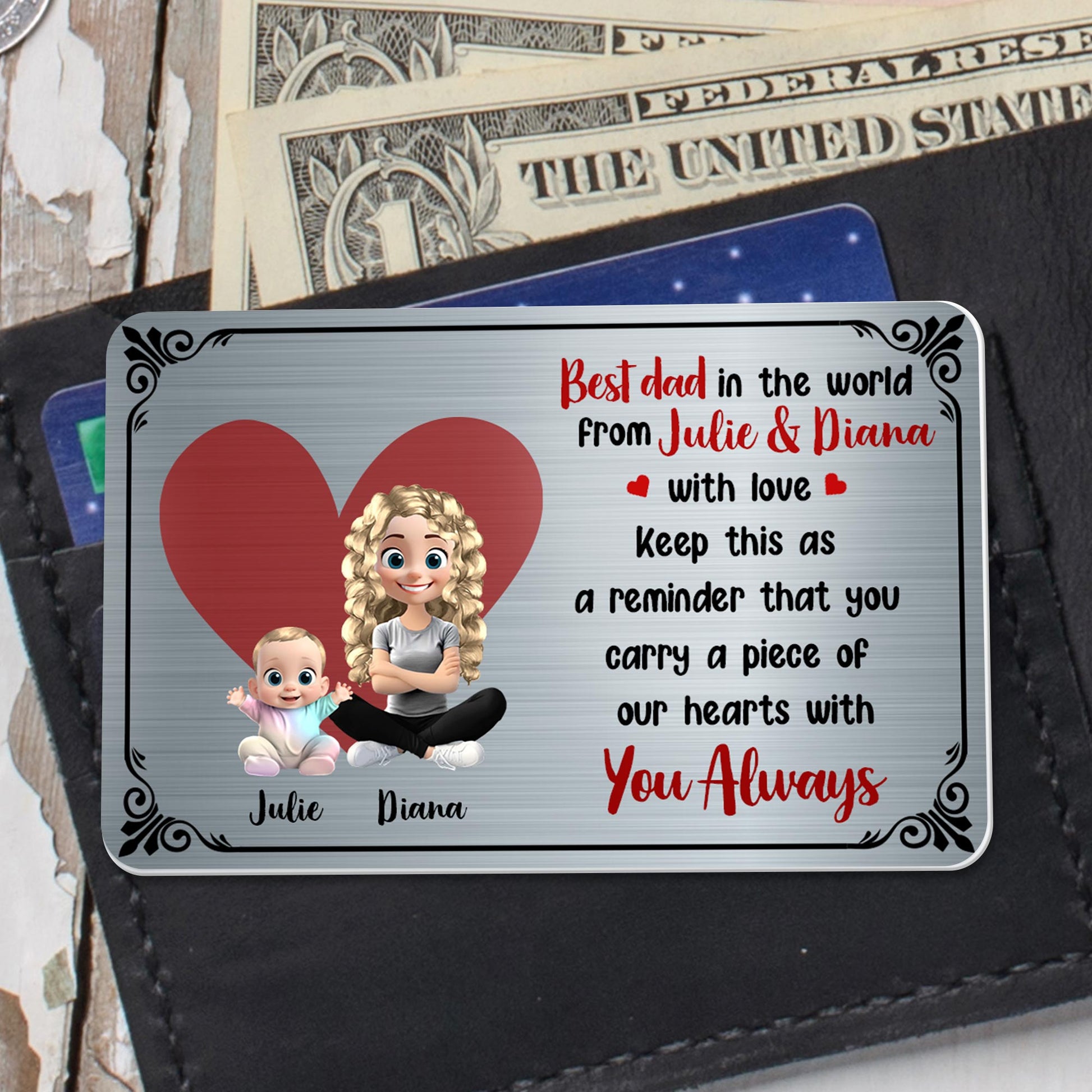Best Dad In The World From Julie & Diana With Love, Heart and Cartoon Characters