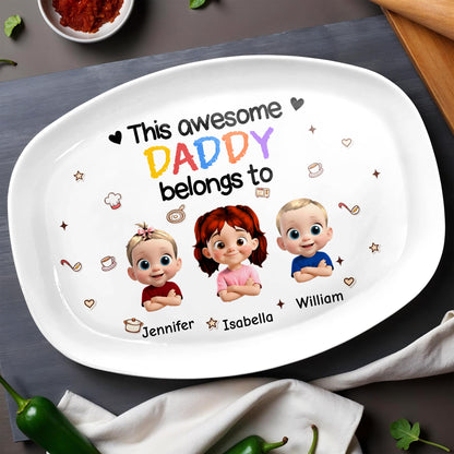 This Awesome Daddy Belongs To Plate With Animated Children