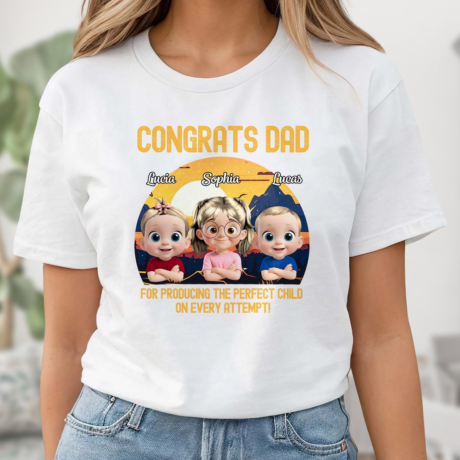 Congrats Dad For Producing The Perfect Child On Every Attempt, Sunset And Mountains
