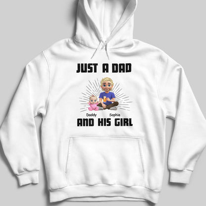 Just A Dad Daddy And His Girl, Dad and Cartoon Daughter - Personalized Custom Unisex T-shirt, Hoodie - DAD057_WBAS