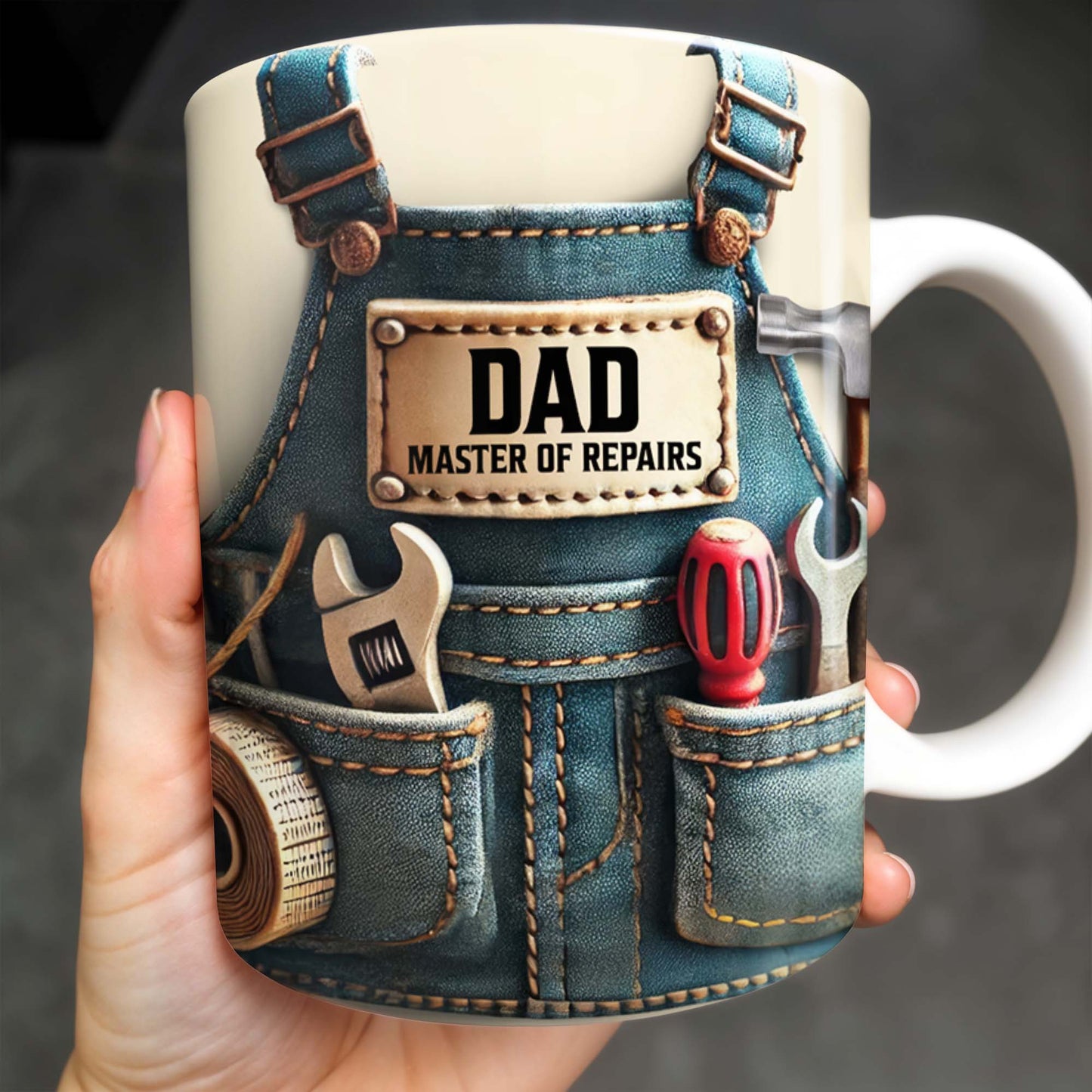 Master of Repairs, Tool Belt, Wrench, Tape Measure - Personalized Custom Coffee Mug - DAD062_MG