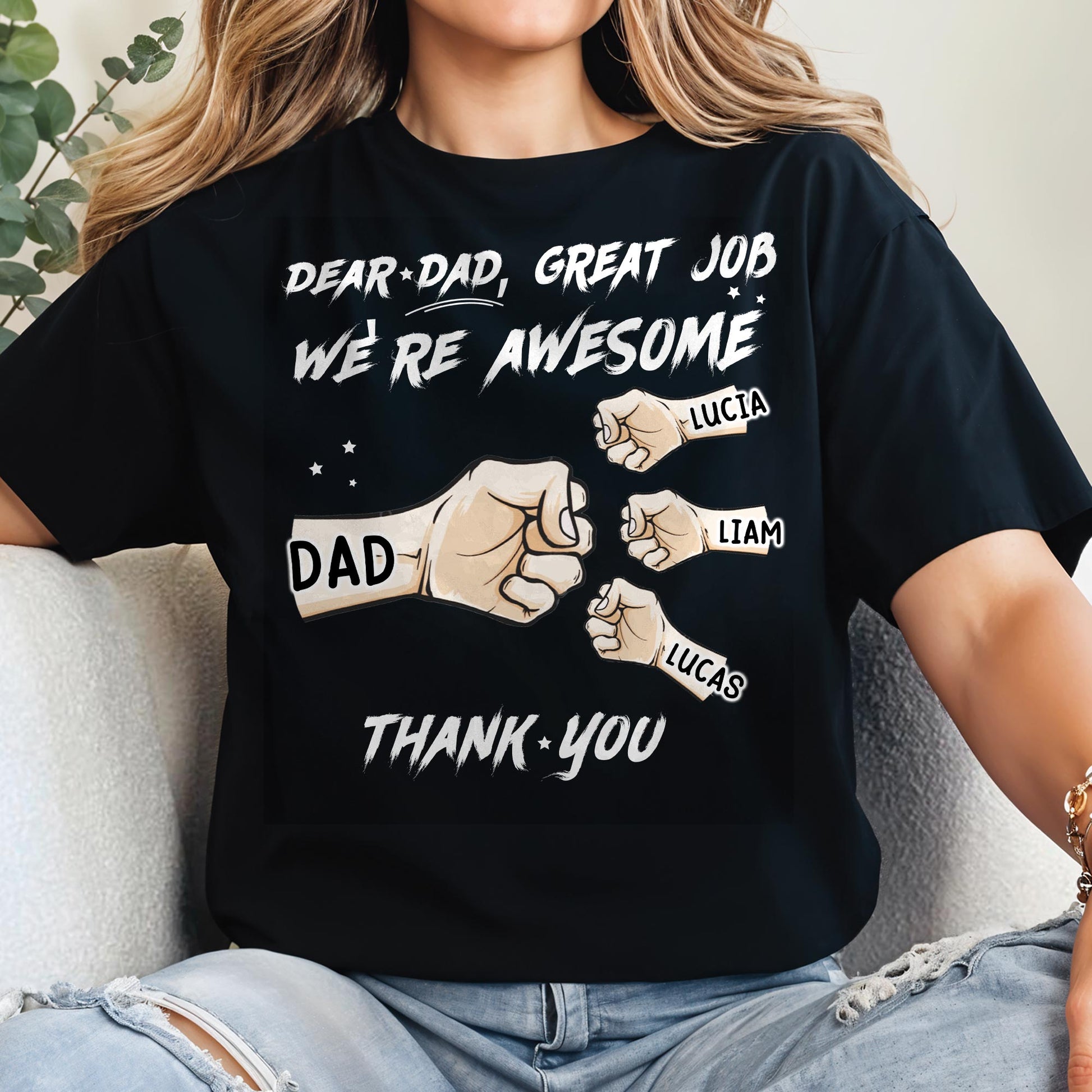 Dear Dad, Great Job We're Awesome Thank You, Pointing Fingers and Stars