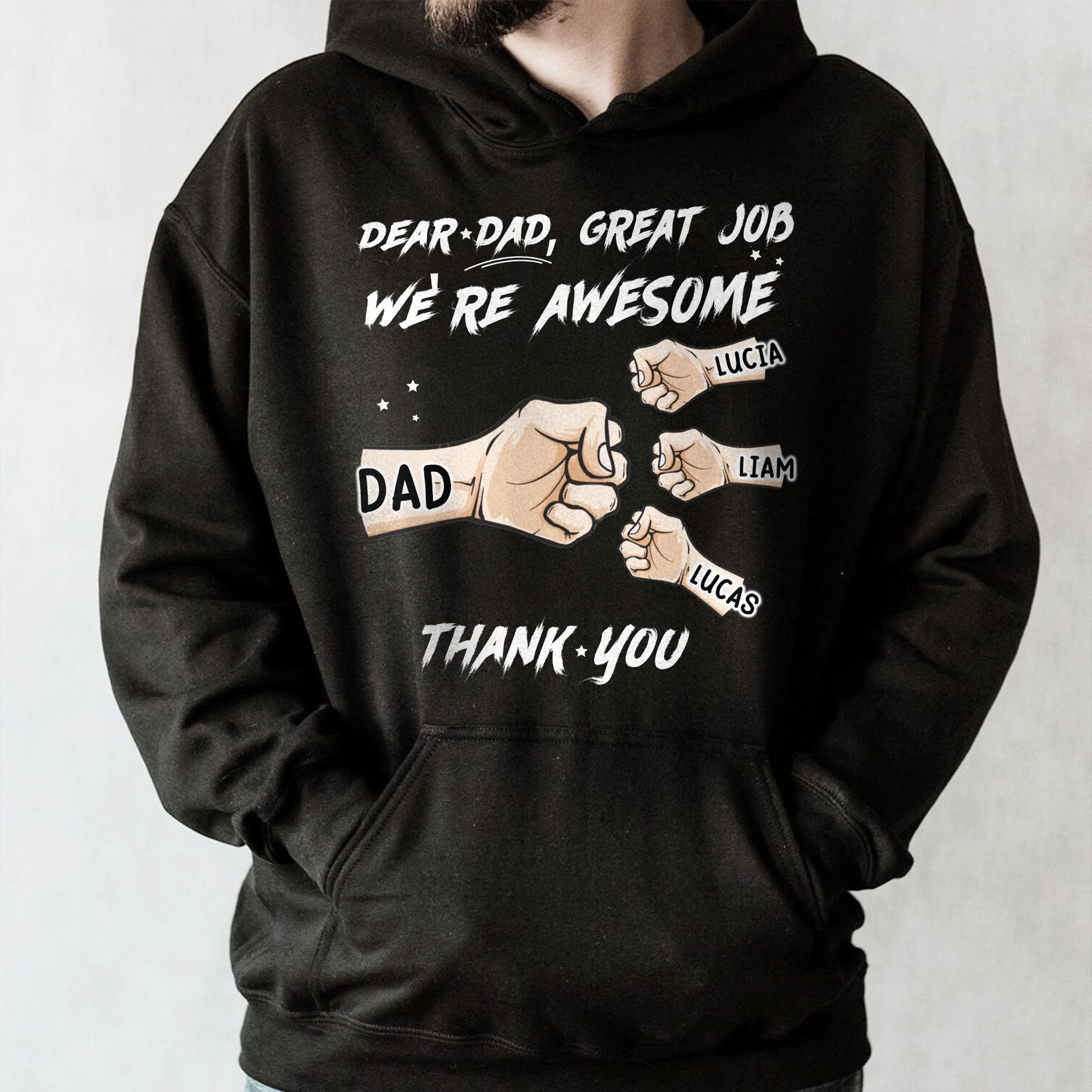 Dear Dad, Great Job We're Awesome Thank You, Pointing Fingers and Stars