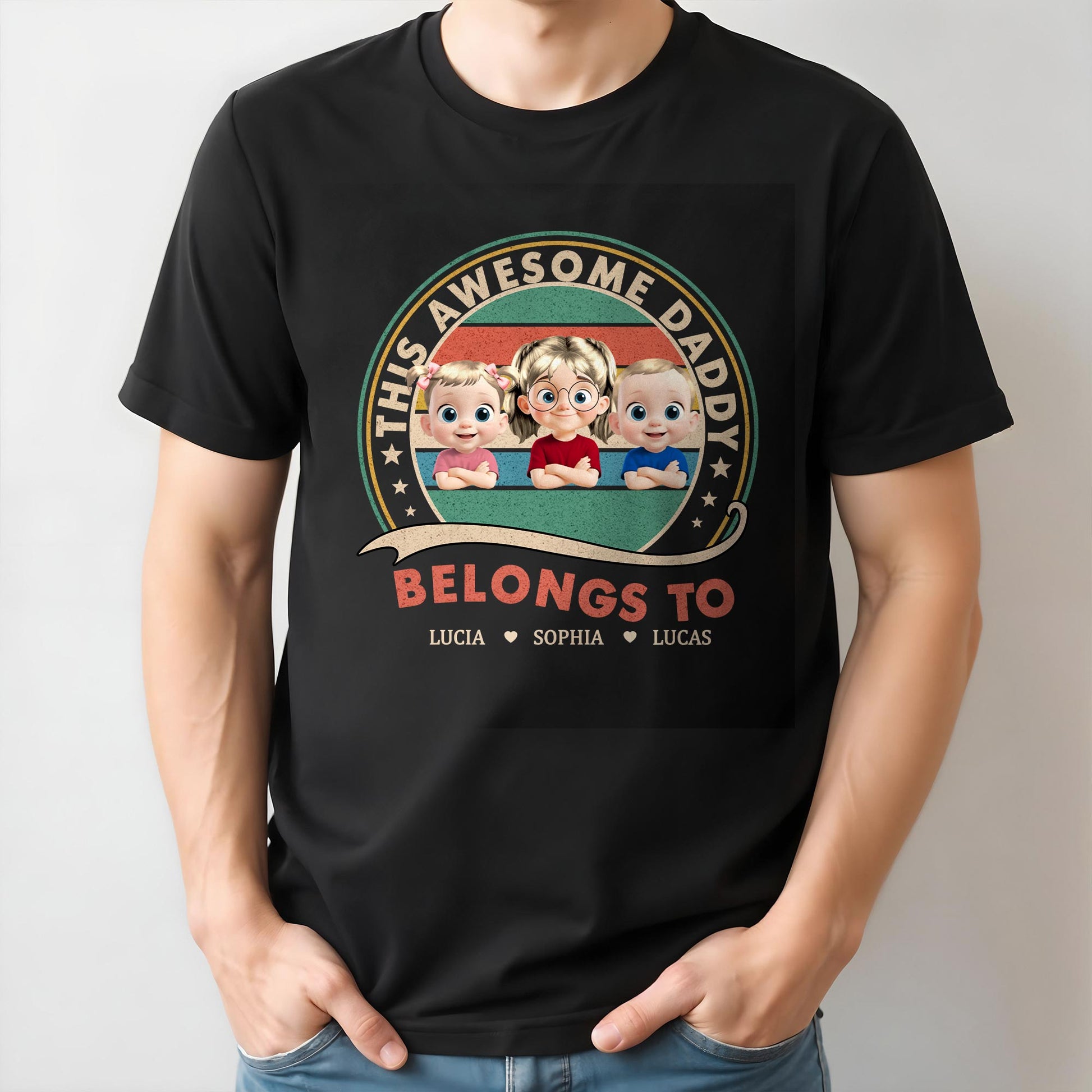 This Awesome Daddy Belongs To, Cartoon Children In Circle Design