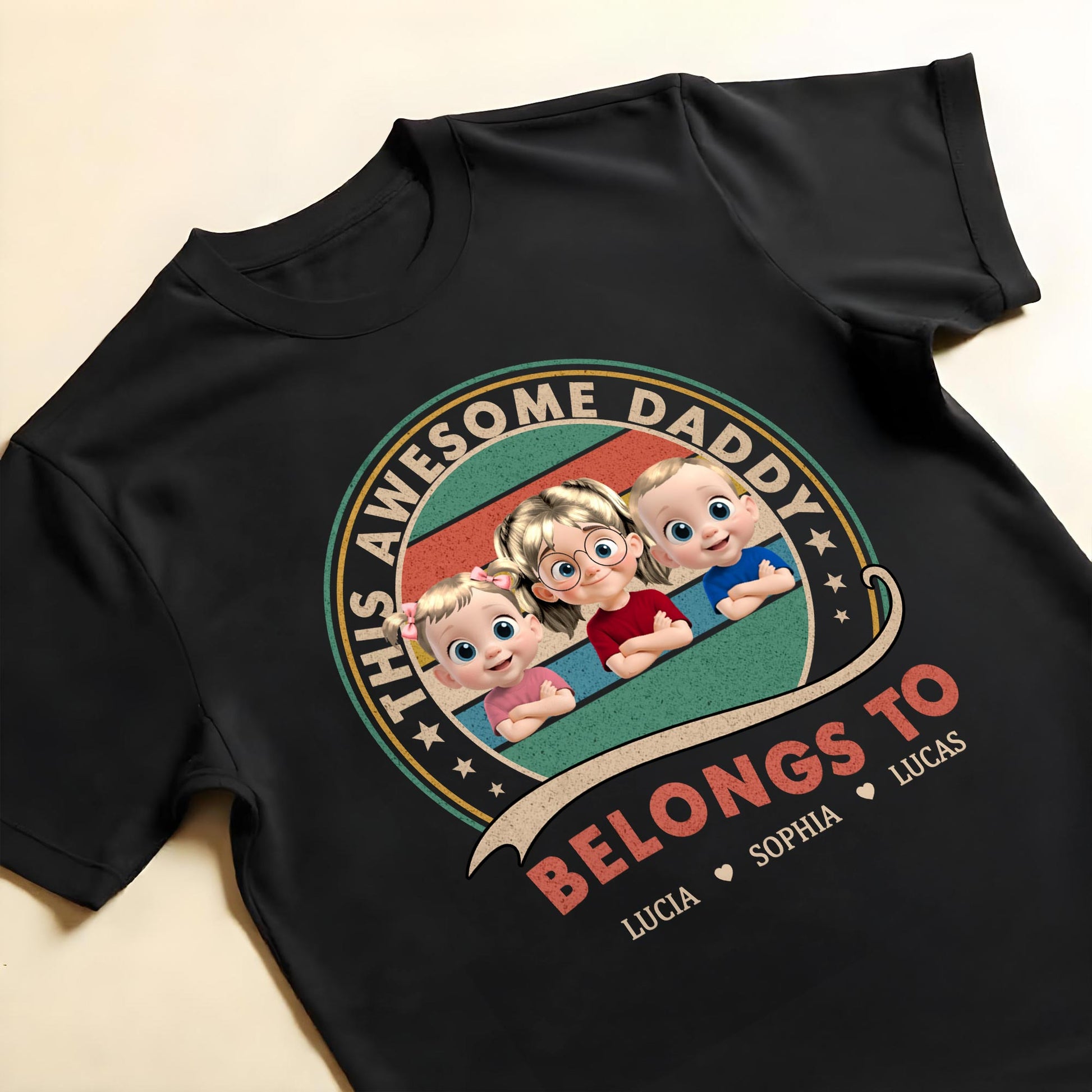 This Awesome Daddy Belongs To, Cartoon Children In Circle Design