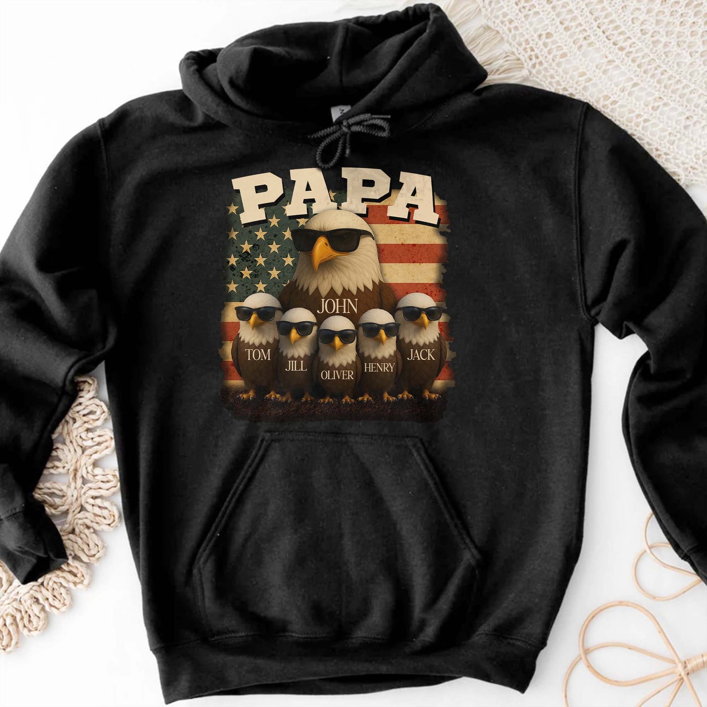 Papa, Eagle and American Flag - Personalized Custom Unisex T-shirt, Hoodie - DAD082_BBAS