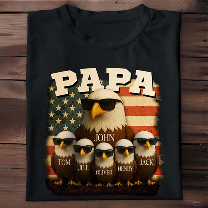 Papa, Eagle and American Flag - Personalized Custom Unisex T-shirt, Hoodie - DAD082_BBAS