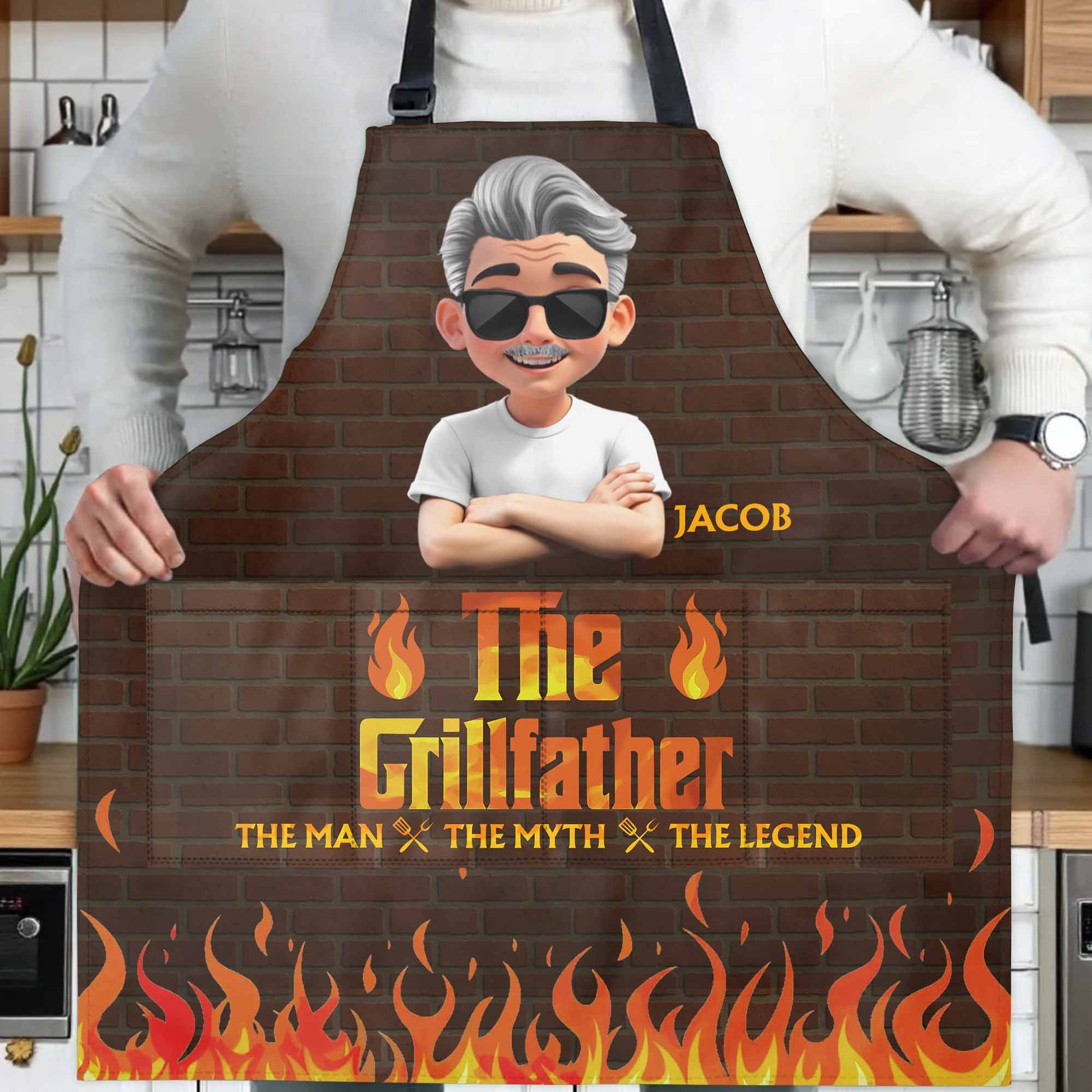 The Grillfather, The Man, The Myth, The Legend, Brick and Flames