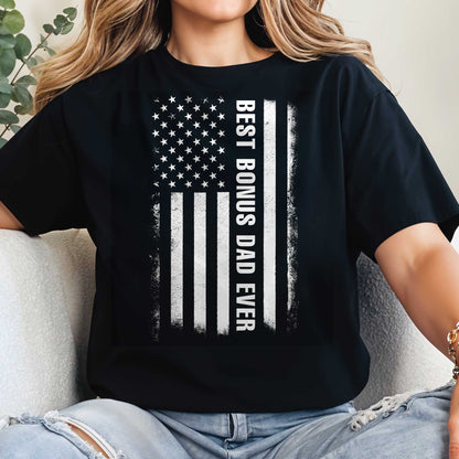 Best Bonus Dad Ever, American Flag and Grunge Text