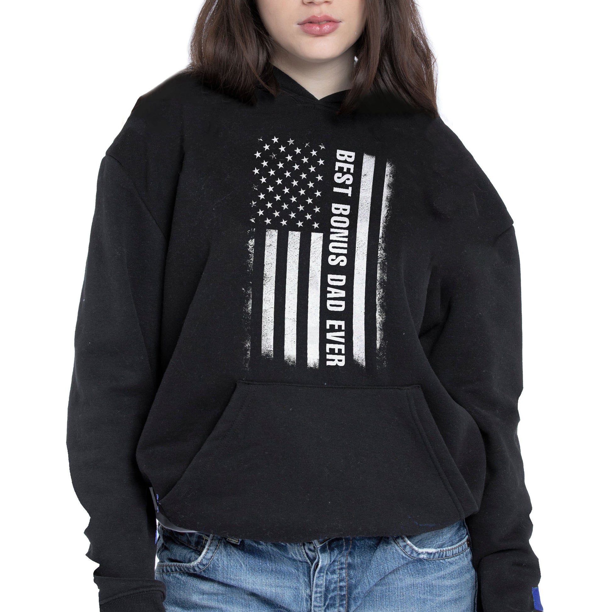 Best Bonus Dad Ever, American Flag and Grunge Text