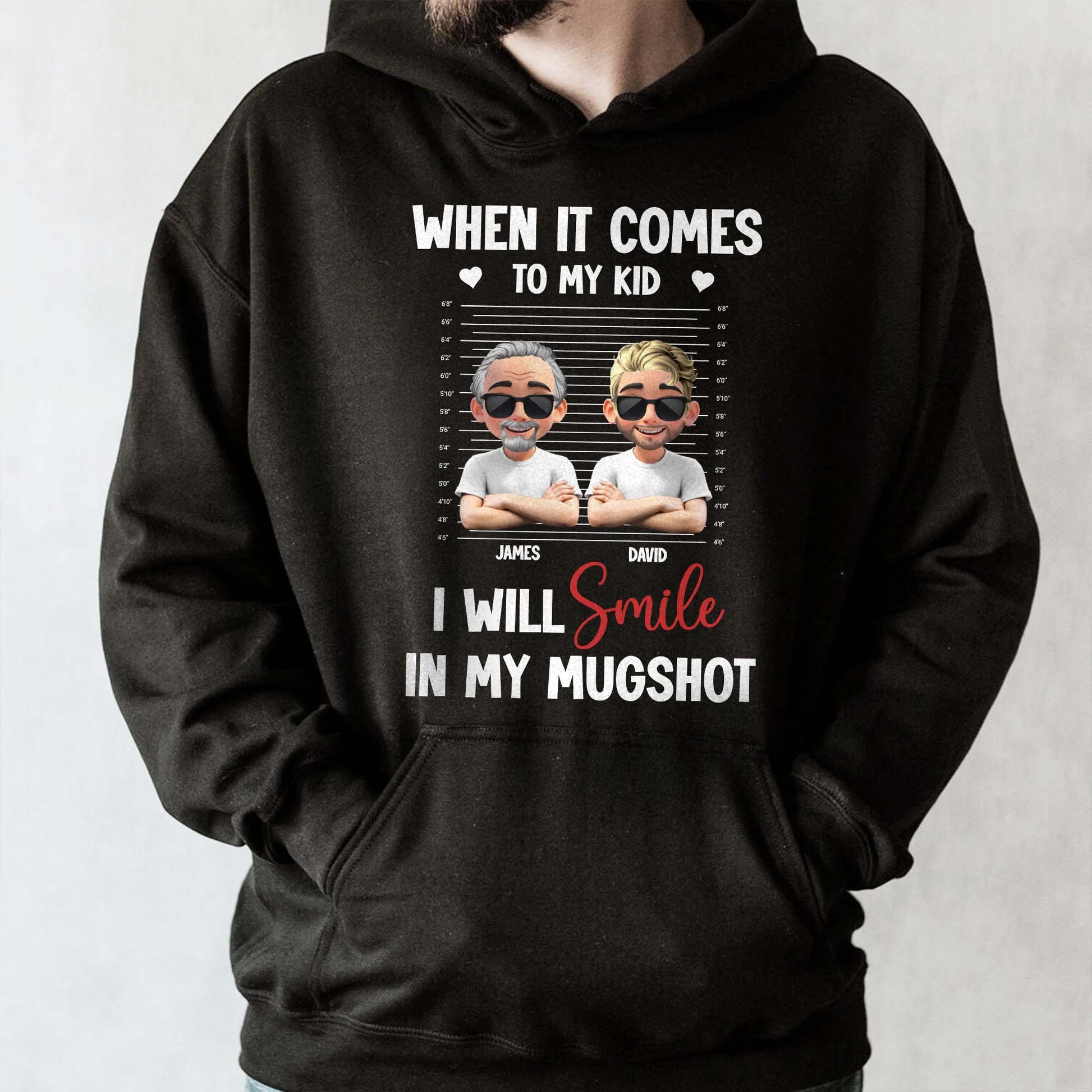 When It Comes To My Kid I Will Smile In My Mugshot, Caricature Figures