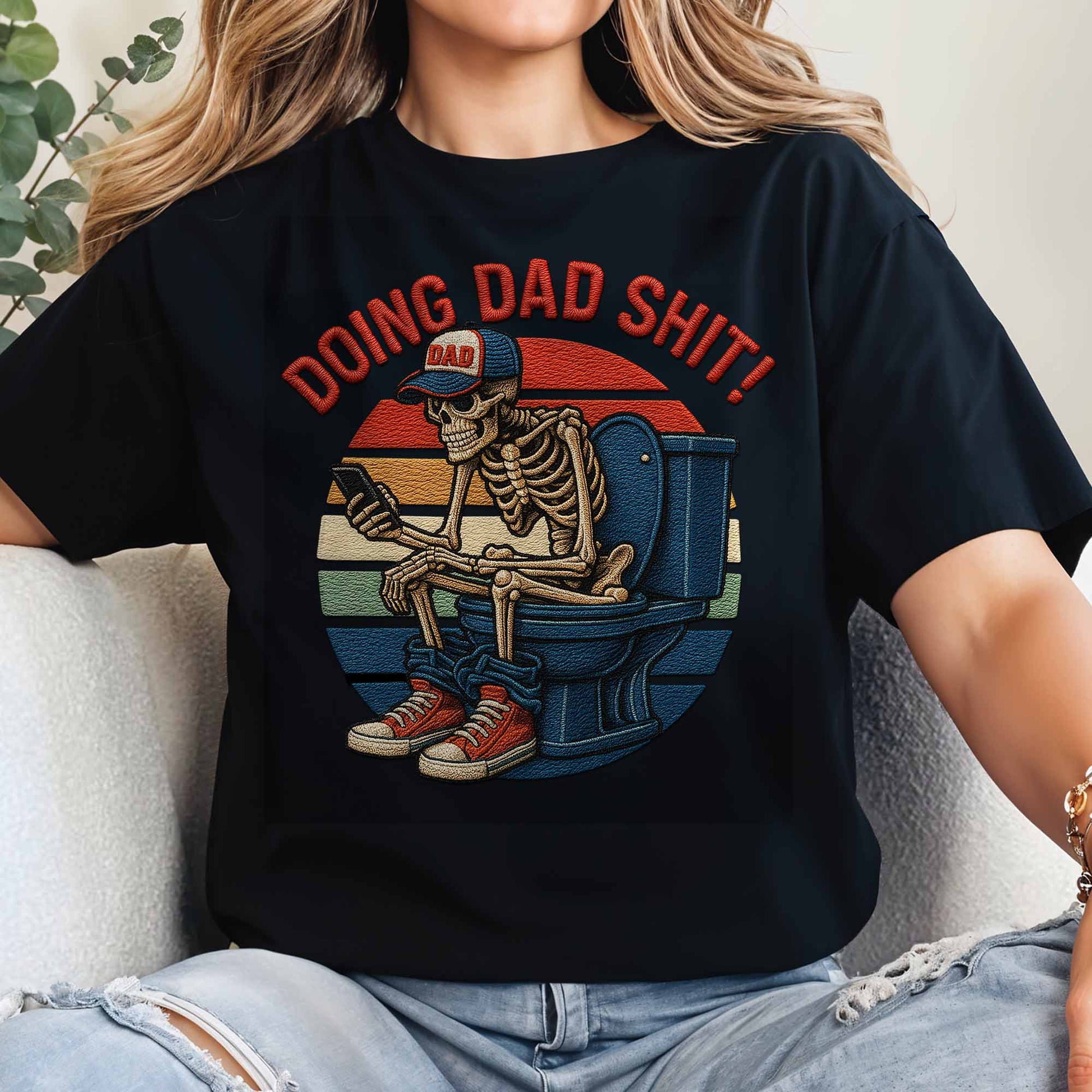 Doing Dad Shit, Skeleton On Toilet With Smartphone
