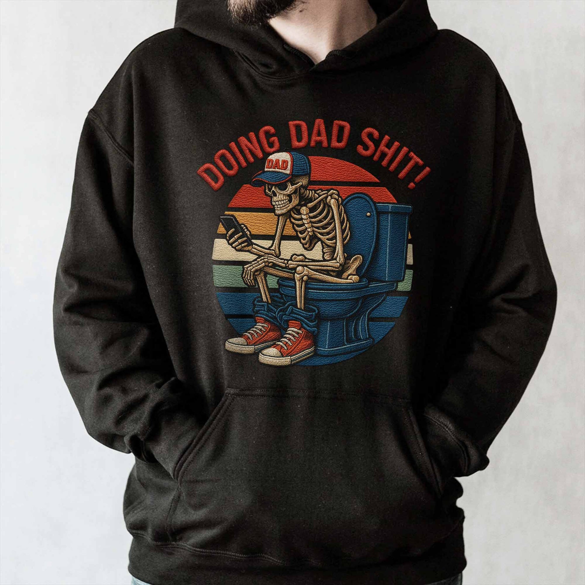 Doing Dad Shit, Skeleton On Toilet With Smartphone