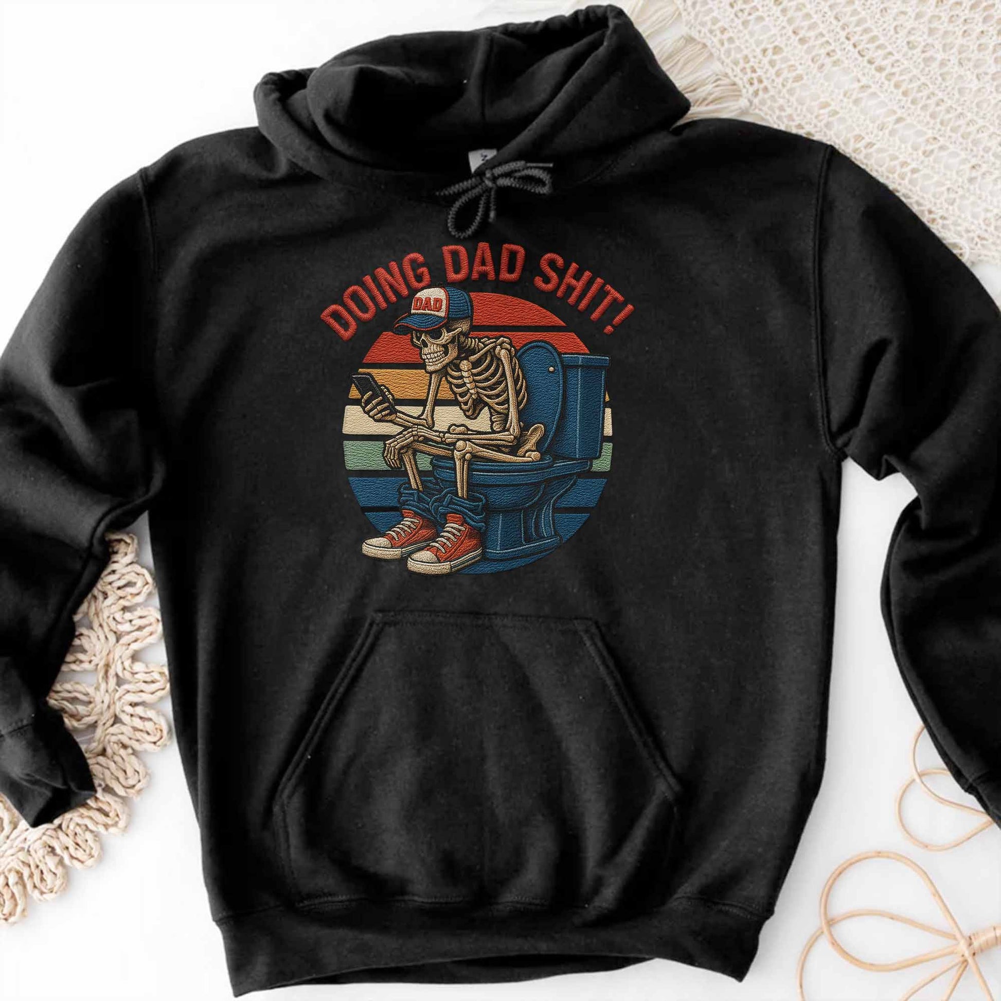 Doing Dad Shit, Skeleton On Toilet With Smartphone