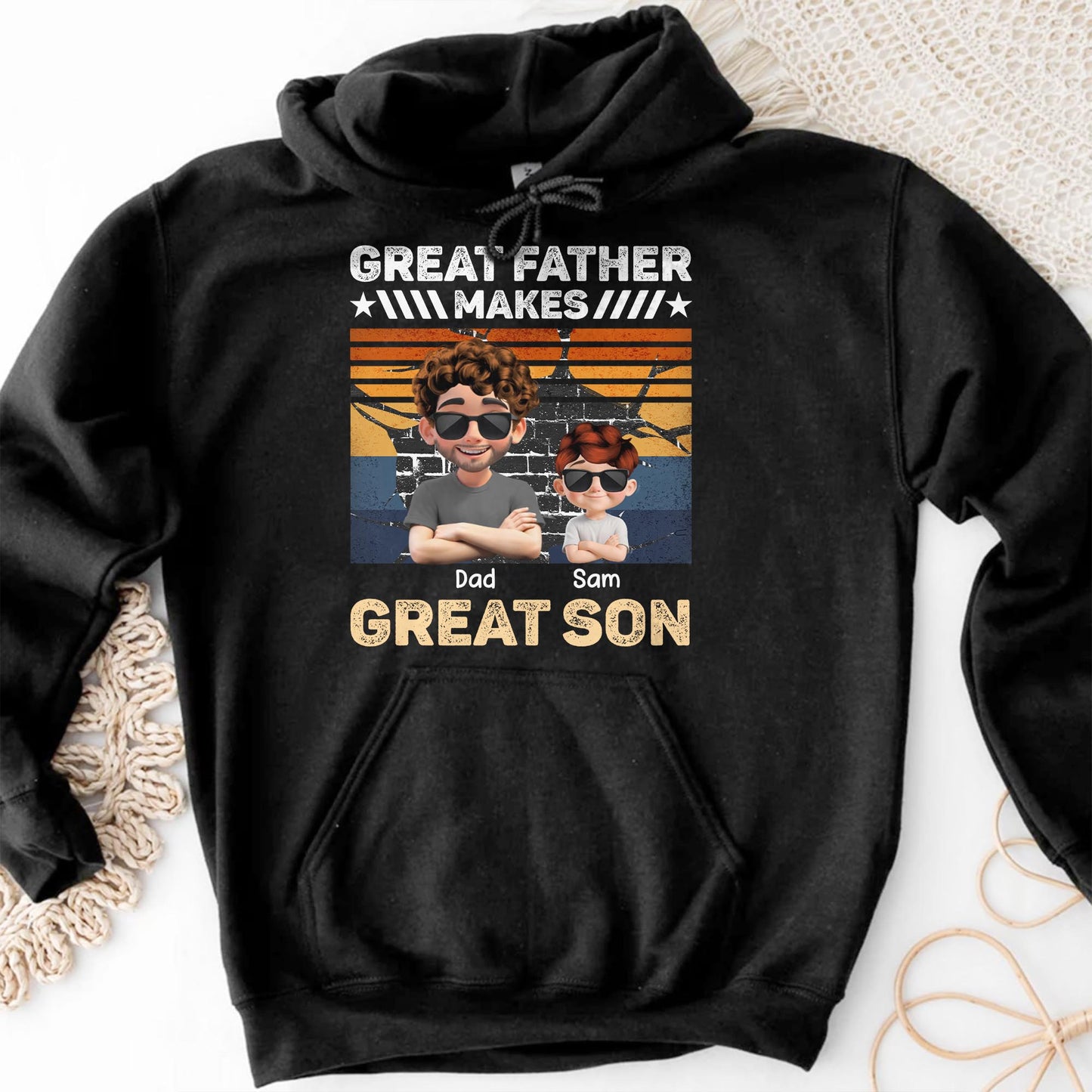 Great Father Make Great Son, Stars and Stripes - Personalized Custom Unisex T-shirt, Hoodie - DAD173_BBAS