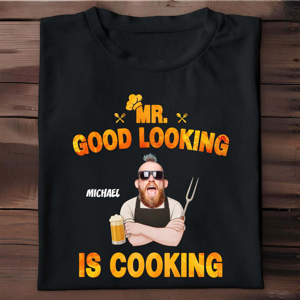 El Sr. Guapo Cocina, Hombre Barbudo con Cerveza y Tenedor - Camiseta y Sudadera Unisex Personalizadas - DAD187_BBAS