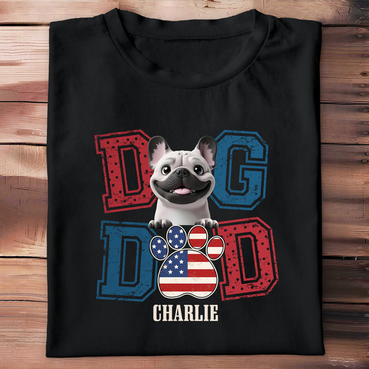 Dog Dad With American Flag Colors And Cute Dog