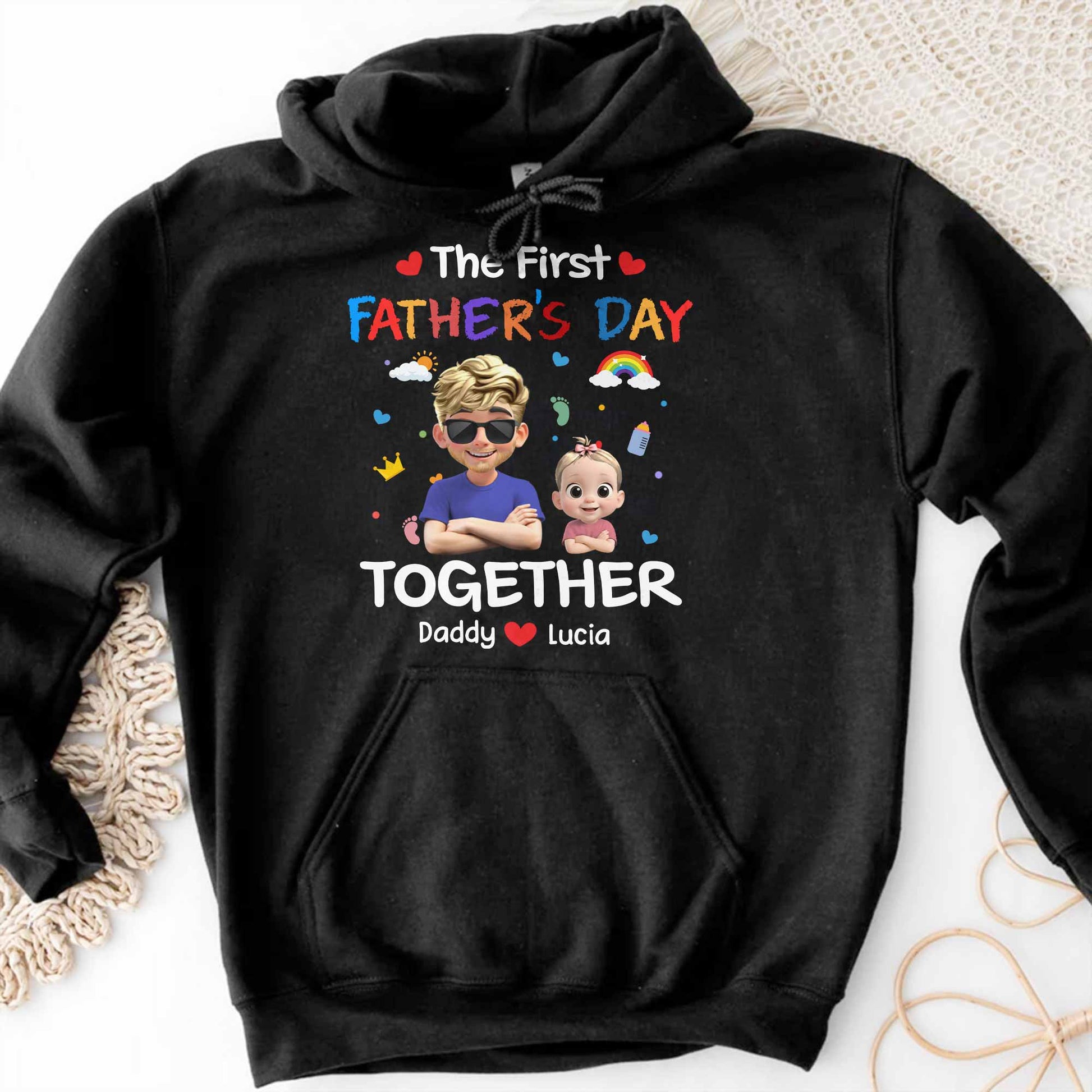 The First Father's Day Together, Cartoon Hearts And Rainbow