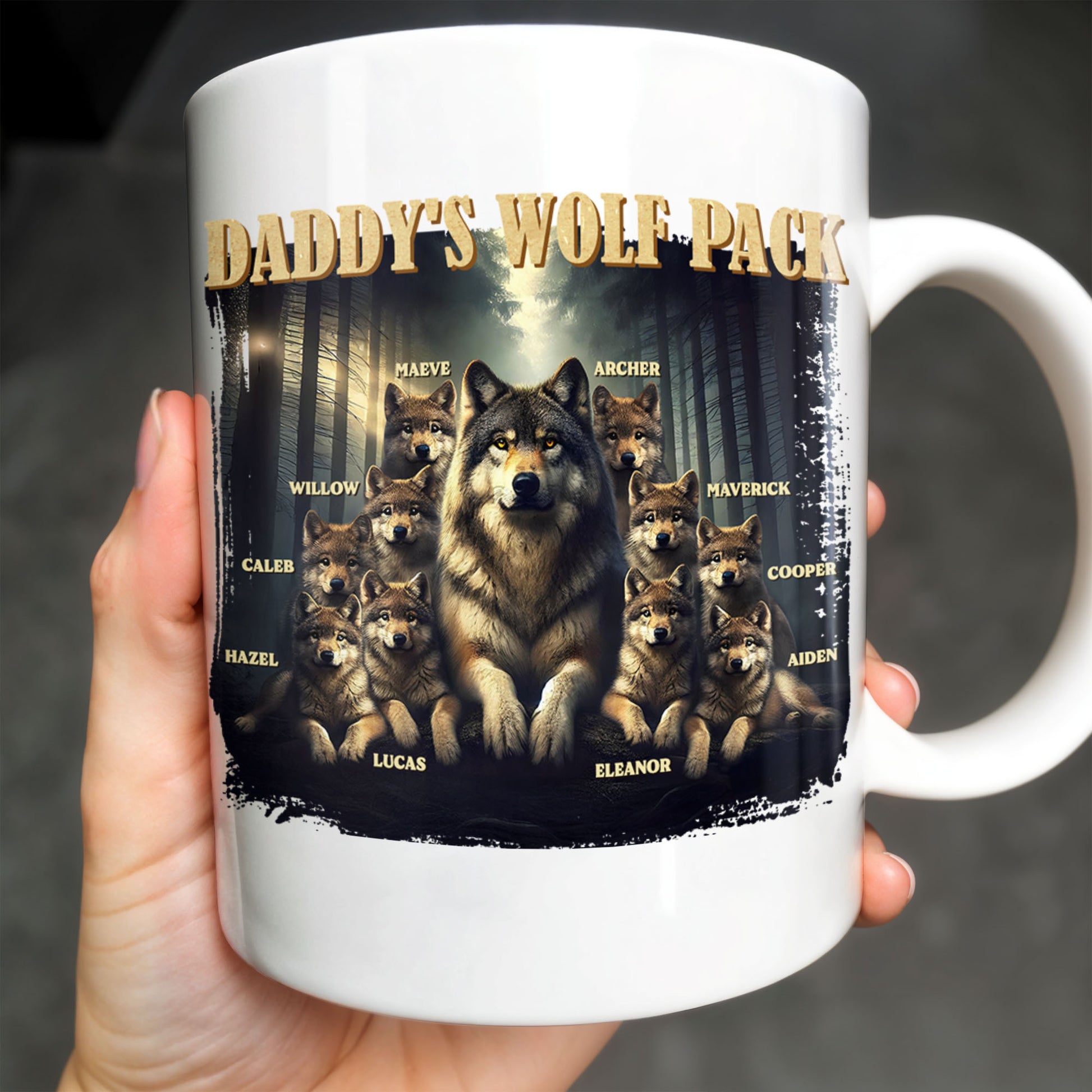 Daddy's Wolf Pack Featuring Wolves In Forest