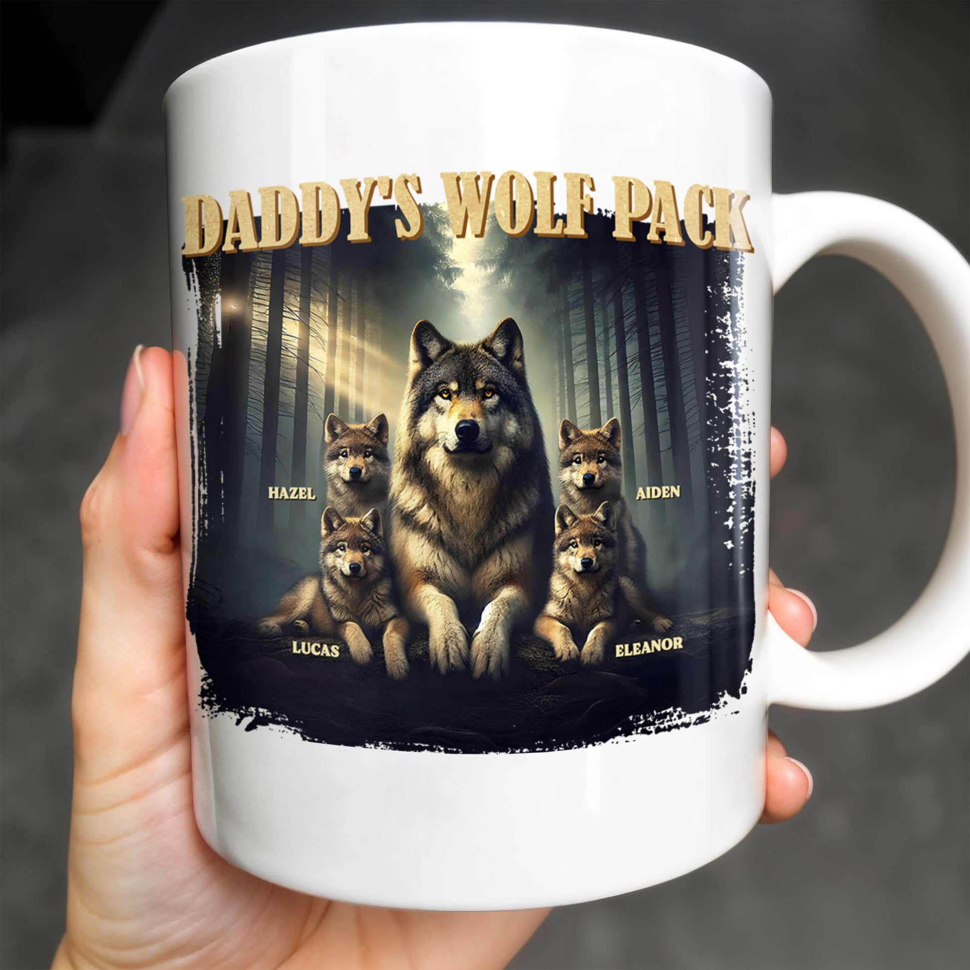 Daddy's Wolf Pack Featuring Wolves In Forest