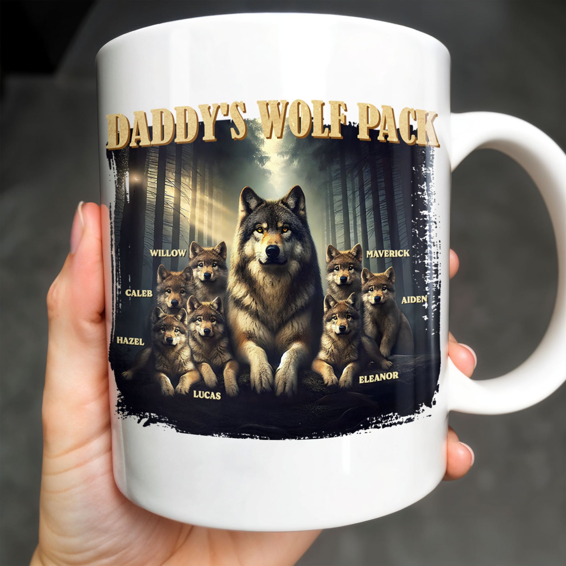 Daddy's Wolf Pack Featuring Wolves In Forest