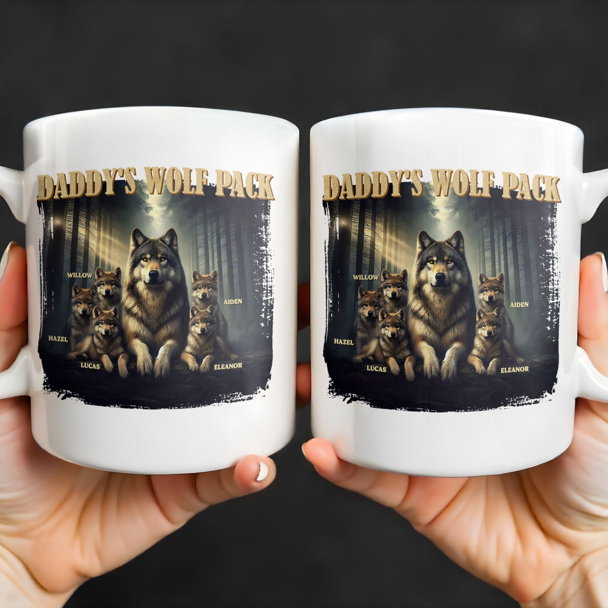Daddy's Wolf Pack Featuring Wolves In Forest