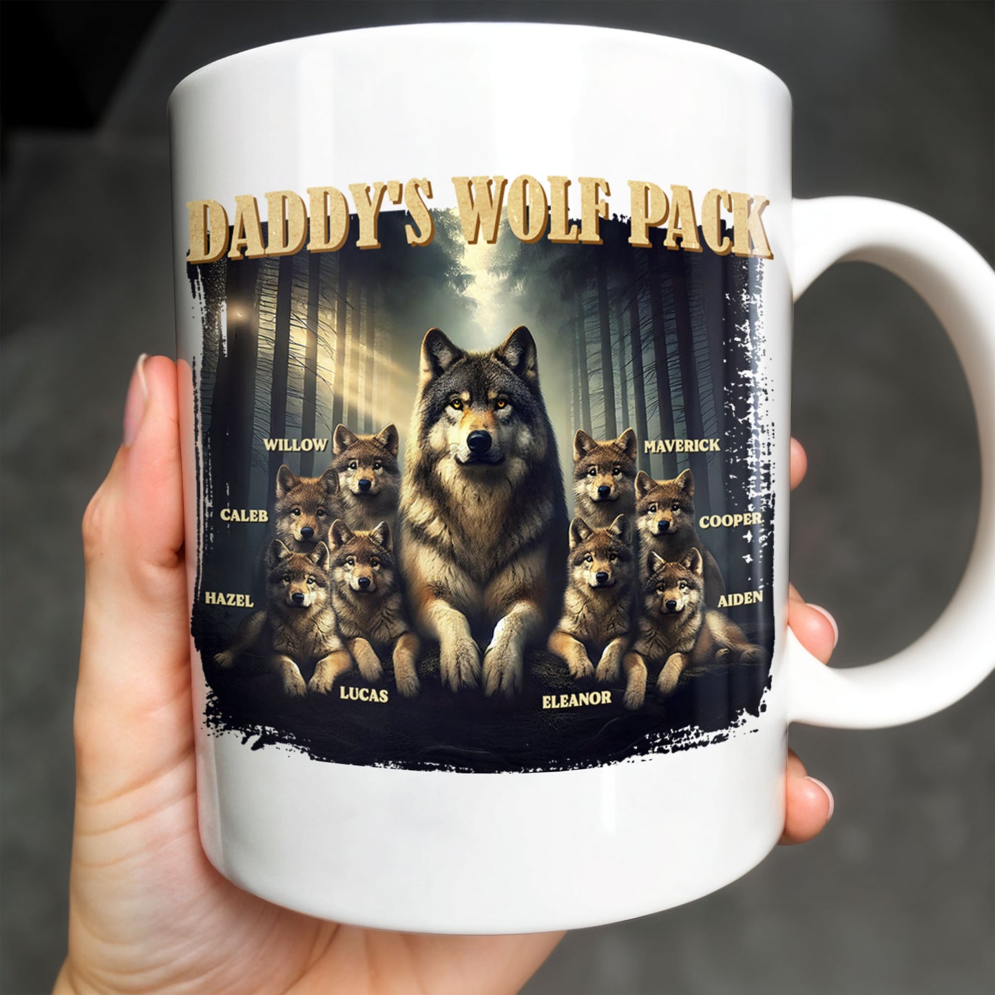 Daddy's Wolf Pack Featuring Wolves In Forest