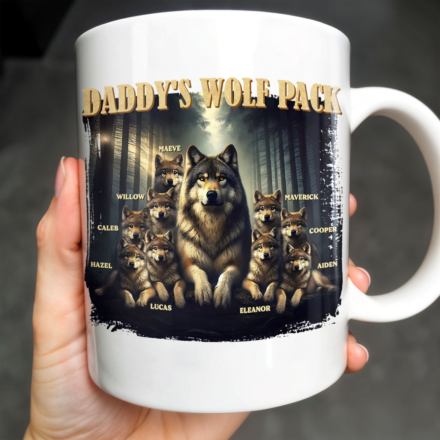 Daddy's Wolf Pack Featuring Wolves In Forest