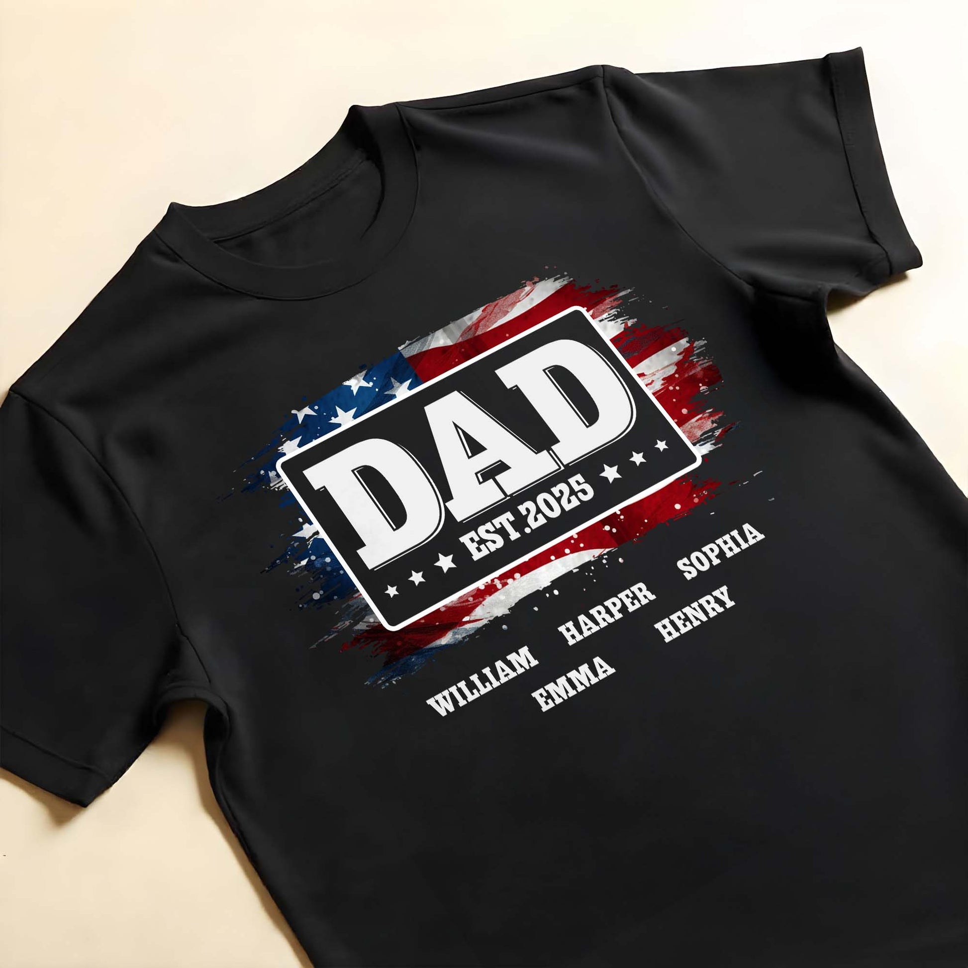 DAD Est With American Flag And Grunge Splatter
