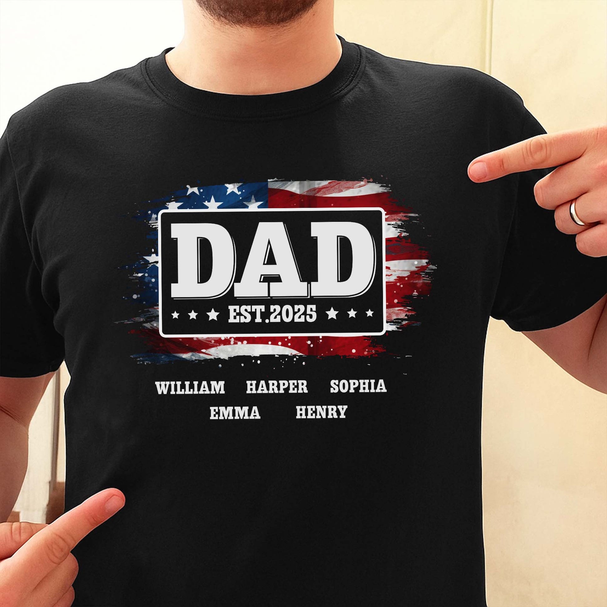 DAD Est With American Flag And Grunge Splatter