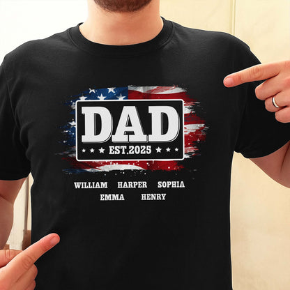 DAD Est With American Flag And Grunge Splatter