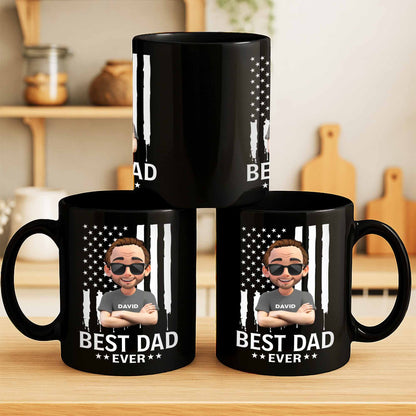 Best Dad Ever With Stars And Stripes - Personalized Custom Black Mug - DAD252_BMUG