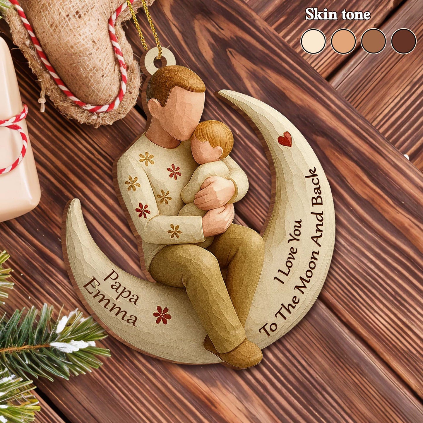 I Love You To The Moon And Back, Parent And Child - Personalized Custom Wood Ornament, Custom Shaped - DAD270_WDO