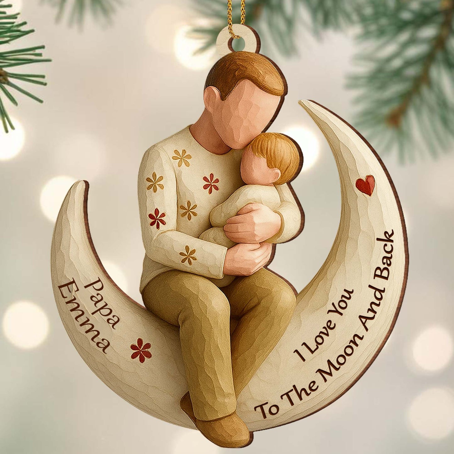 I Love You To The Moon And Back, Parent And Child - Personalized Custom Wood Ornament, Custom Shaped - DAD270_WDO