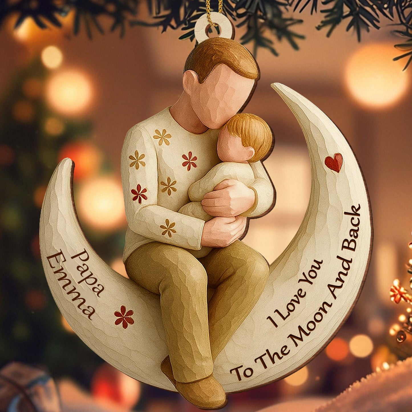 I Love You To The Moon And Back, Parent And Child - Personalized Custom Wood Ornament, Custom Shaped - DAD270_WDO