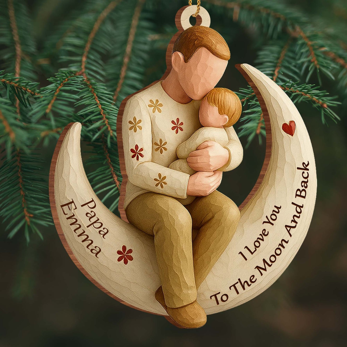 I Love You To The Moon And Back, Parent And Child - Personalized Custom Wood Ornament, Custom Shaped - DAD270_WDO