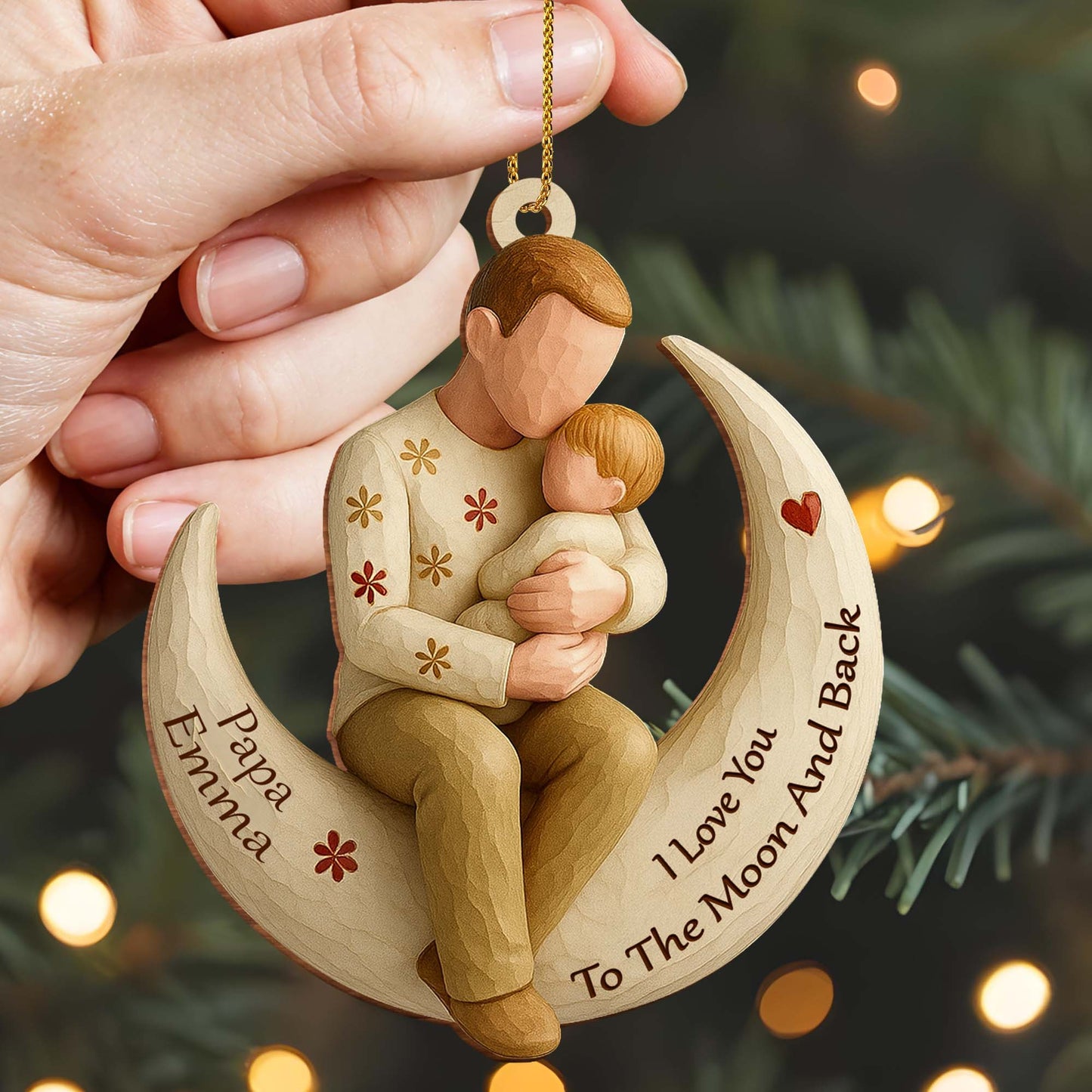 I Love You To The Moon And Back, Parent And Child - Personalized Custom Wood Ornament, Custom Shaped - DAD270_WDO