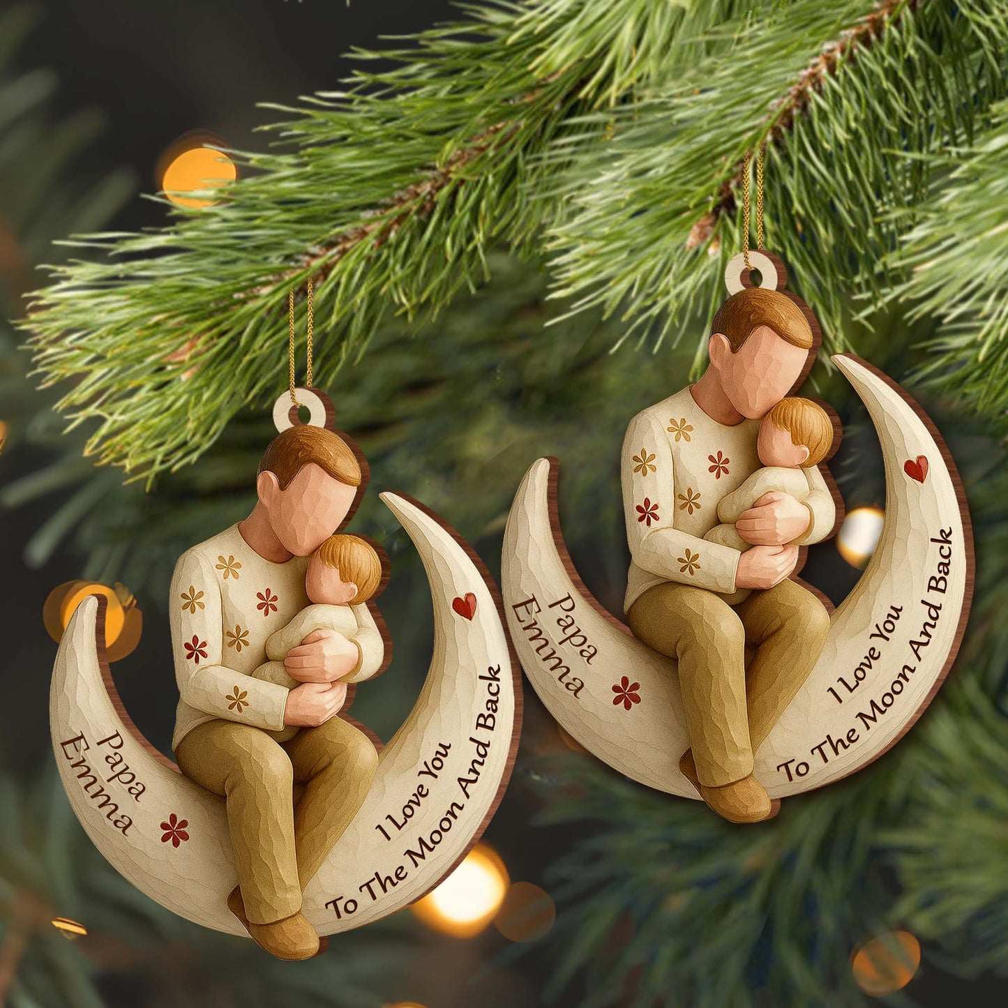 I Love You To The Moon And Back, Parent And Child - Personalized Custom Wood Ornament, Custom Shaped - DAD270_WDO