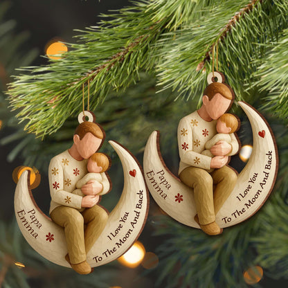 I Love You To The Moon And Back, Parent And Child - Personalized Custom Wood Ornament, Custom Shaped - DAD270_WDO